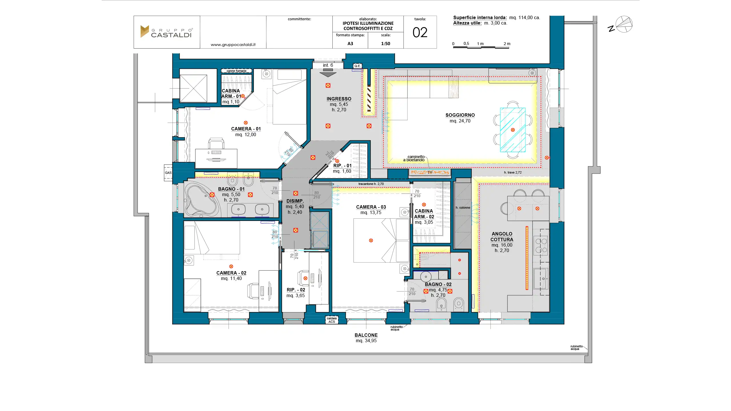 Progetto di ristrutturazione a Roma EUR – planimetria finale post operam firmata Gruppo Castaldi