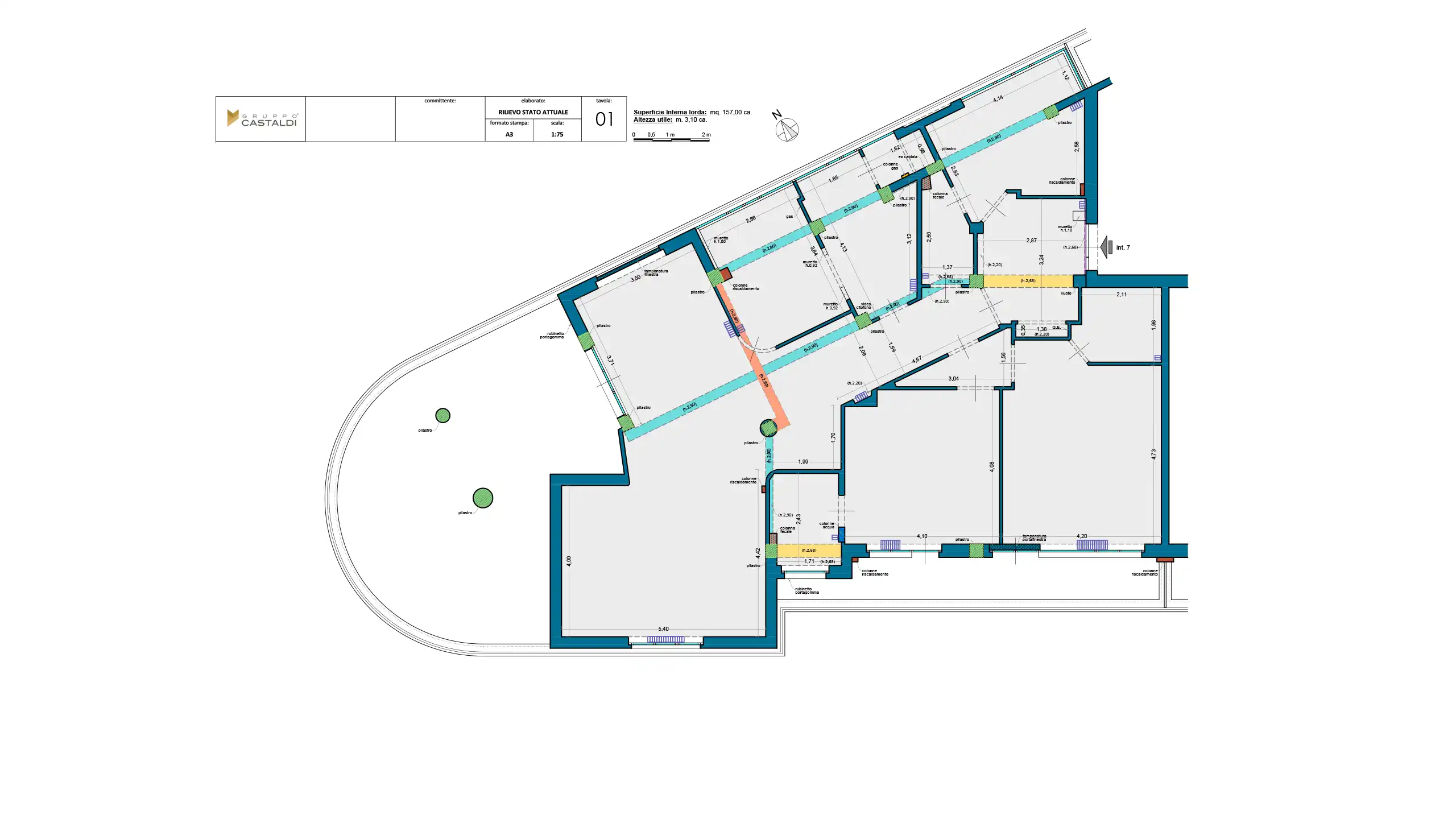 Ristrutturazione completa appartamento Roma, Quartiere Africano – planimetria ante operam via Mogadiscio, superficie 152 mq