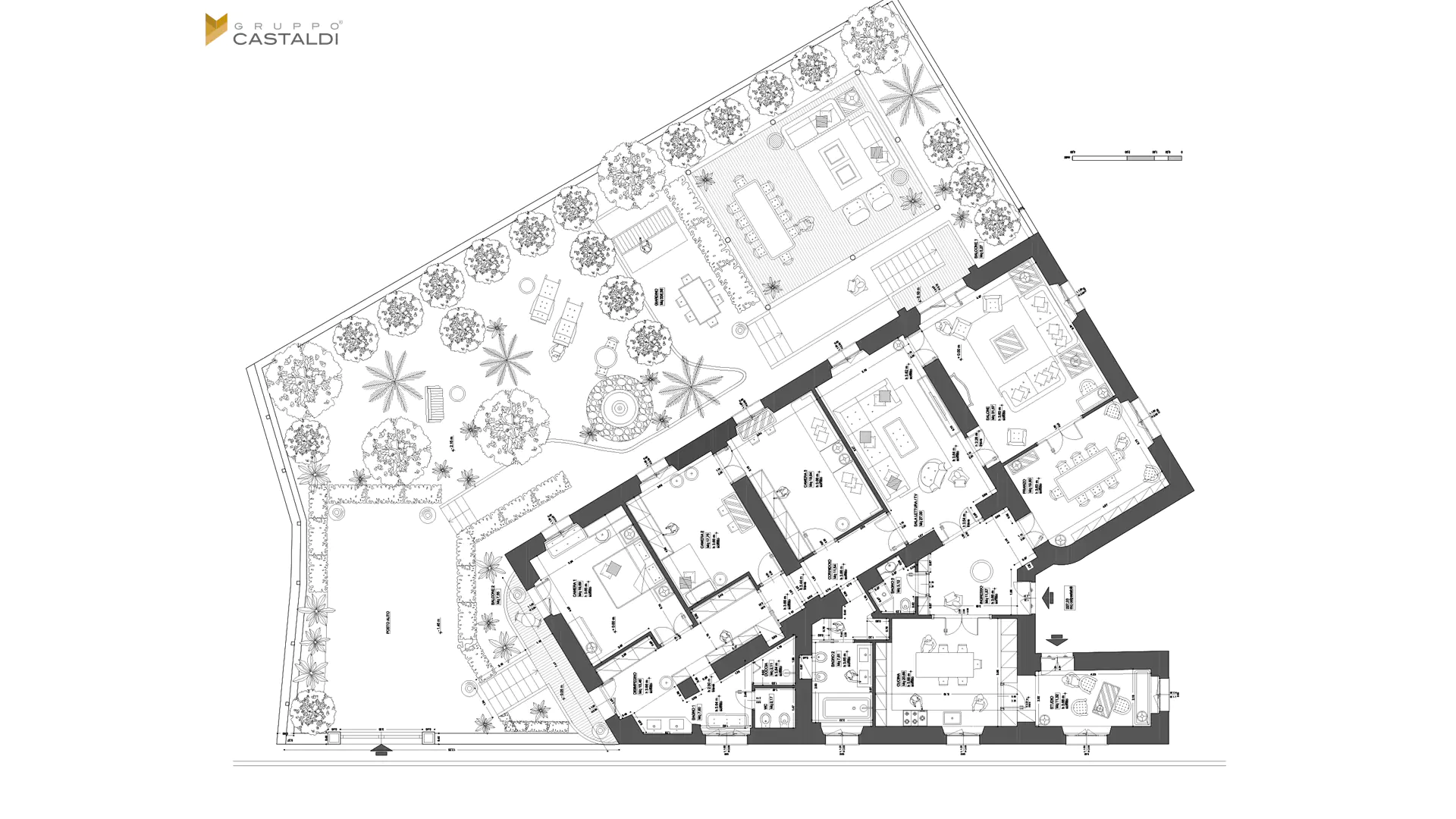 Progetto tecnico con nuova distribuzione degli spazi e layout arredi per la ristrutturazione di un appartamento di lusso ai Parioli, Roma, eseguito dagli architetti e migliori imprese edili del Gruppo Castaldi.